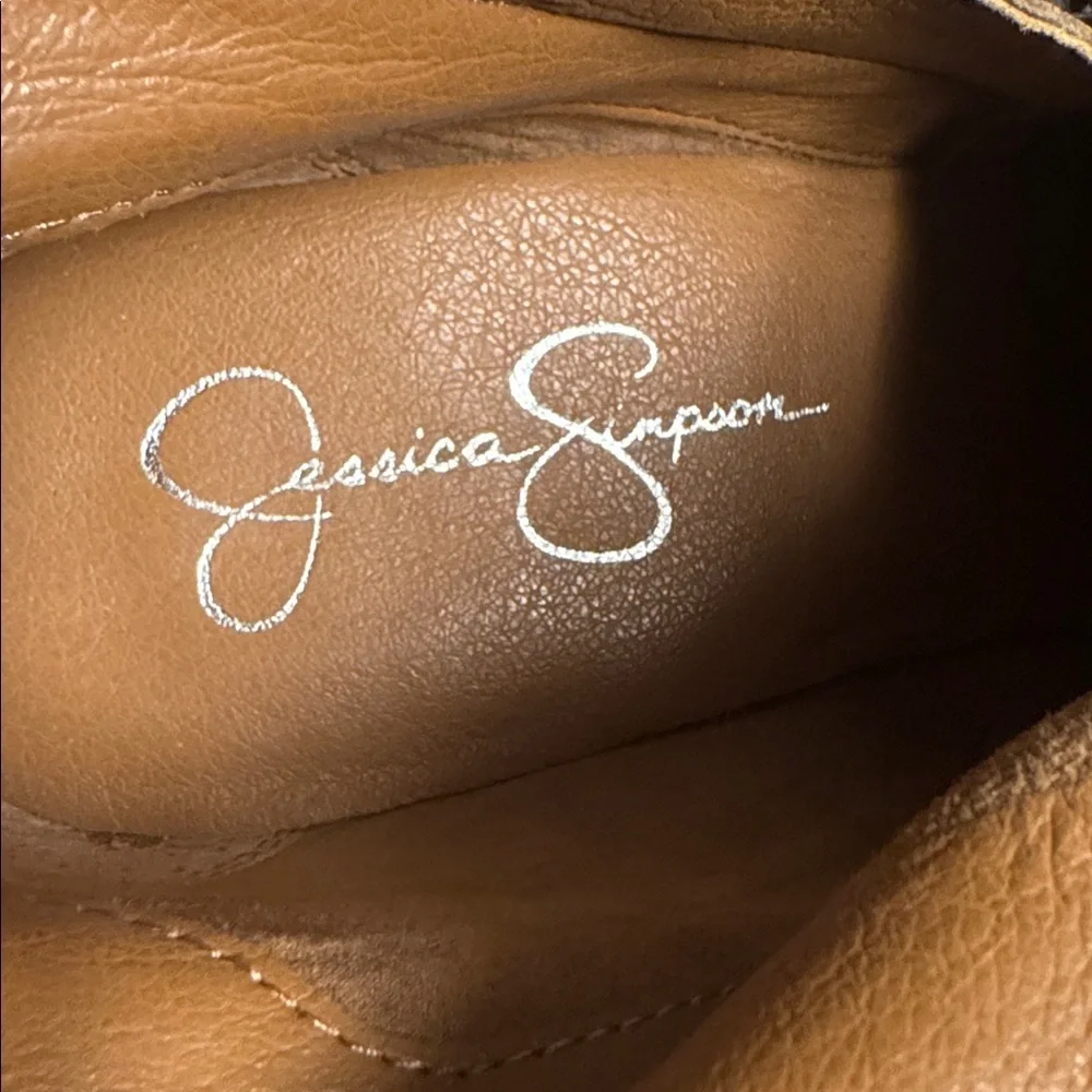 Jessica Simpson-Brown Leather Suede Wedge Boots